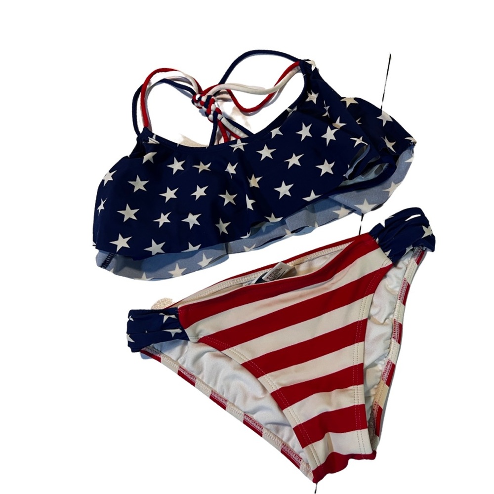 California Waves Bikini Swim Suit Patriotic Red White Blue Bathing Suit 2PC